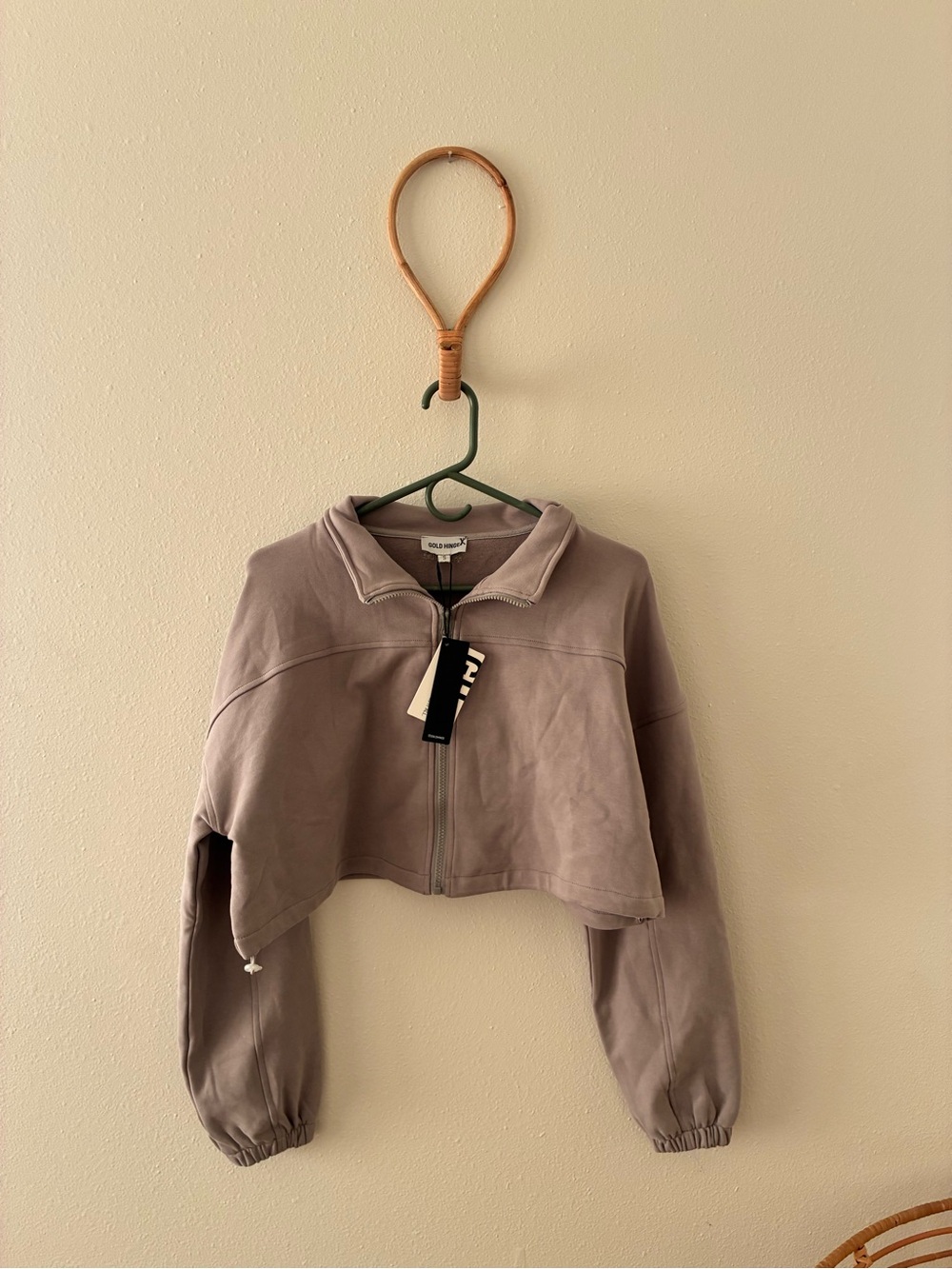 Gold Hinge Cropped Zip Hoodie in Grey